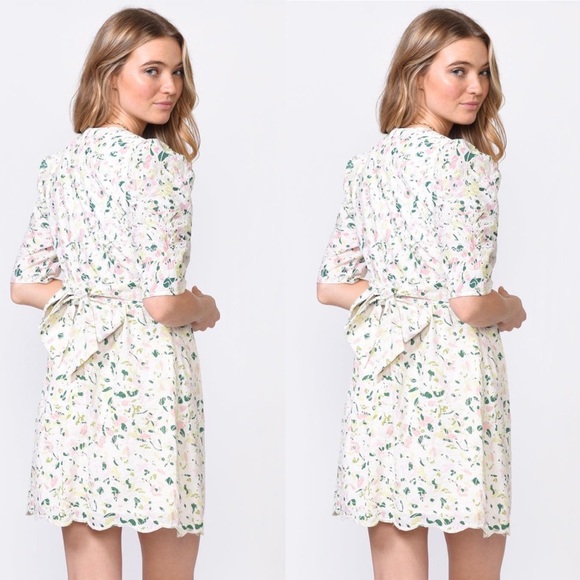 NWT Adelyn Rae Denise Cotton Eyelet Floral Puff Sleeve Mini Dress, Pink - Picture 4 of 6